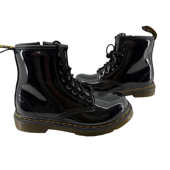 Dr. Martens Toddler Black Patent Leather Lace Up Combat Boots Size 9 - Picture 1 of 10